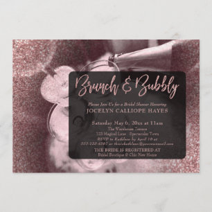 Convites Script de Foto Glitter de rosa Dourado para Brunch