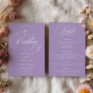 Convites Script de lavanda Elegante Tudo em Um Casamento