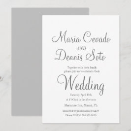 Convites Script de Letreiro Cinza Simples Casamento