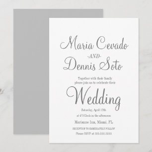 Convites Script de Letreiro Cinza Simples Casamento
