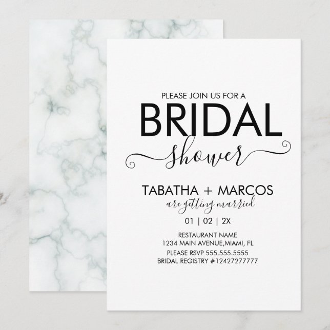Convites Script de Padrão de Mármore Simples para Chá de No (Frente/Verso)