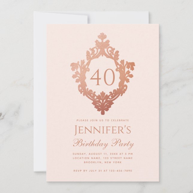 Convites Script de repouso de campo Dourado, Rosa-Rosa aniv (Frente)