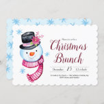 Convites Script de Snowman Cóteo de Brunch de Natal<br><div class="desc">Bonito boneco de neve de aquarela com poinsettia e ilustração com lenço listrado. Use a modelo para ajustar o texto para o almoço de Natal. Trabalho de arte de Valarie Wade.</div>