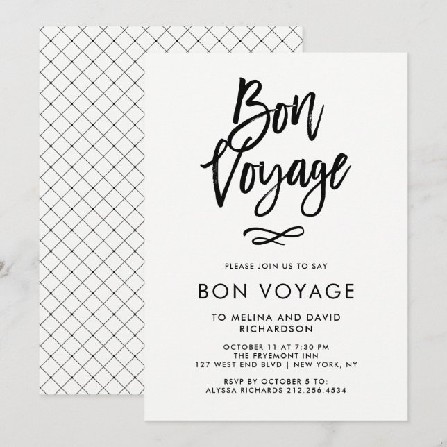 Convites Script de tendências preto-e-branco| Partido Bon V (Frente/Verso)