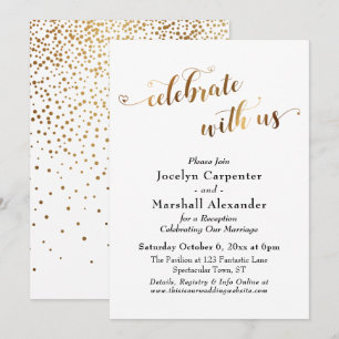 Convites Script Dourado Celebre Conosco Confetes de Fundo