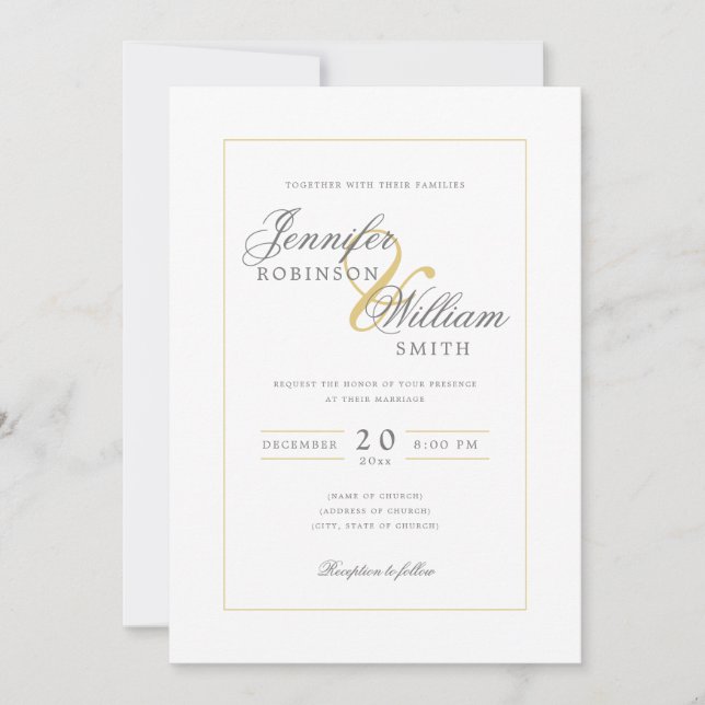 Convites Script Dourado de Casamento Elegante Simples (Frente)