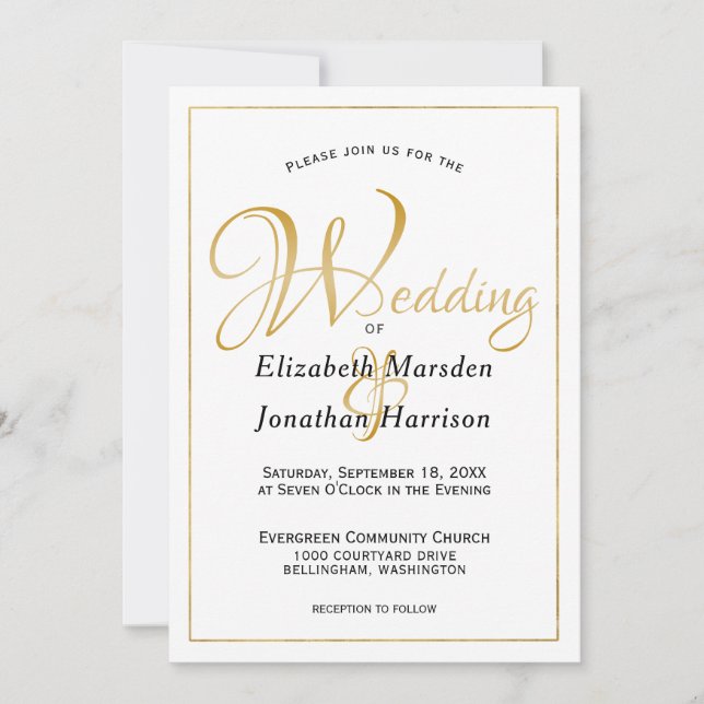 Convites Script Dourado Elegante para Muitas Horas (Frente)