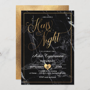 Convites Script Dourado Faux PixDezines Hens Night+Marble