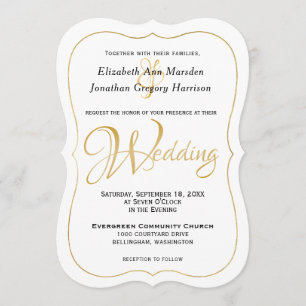 Convites Script Dourado Formal Elegante de Muitas Águas