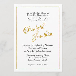 Convites Script Dourado Formal Elegante de Muitas Horas