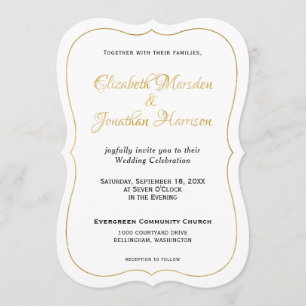 Convites Script Dourado Formal Elegante de Muitas Horas