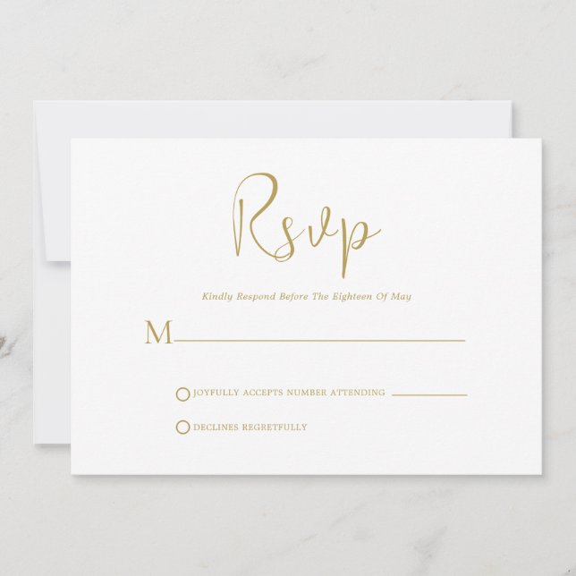 Convites Script Dourado Whimsical Na Placa RSVP Branca (Frente)