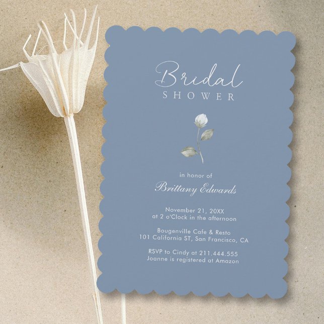 Convites Script e Floral Elegante: Chá de panela Azul Dusty (Elegant Script & Floral: Dusty Blue Bridal Shower Invitation Personalized
)