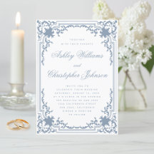 Script Elegante Branco Azul-Dusty do casamento vin