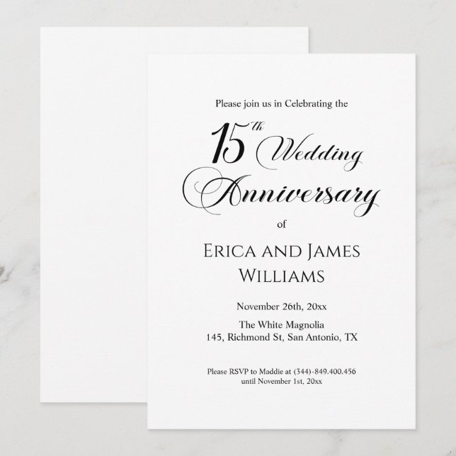 Convites Script Elegante de Aniversário de Casamento de Cri (Frente/Verso)