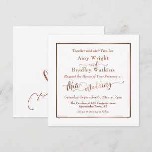 Convites Script Elegante de cobre e branco editável  Casam