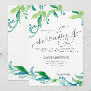 Convites Script Elegante de Folhagem de Aquarela BOHO