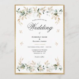 Convites Script Elegante Dourado de Aquarela de Foilage