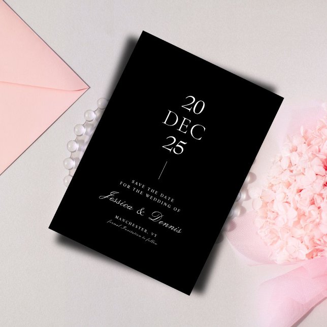 Convites Script Elegante Mínimo Moderno B&W Salvar a Data (Criador carregado)