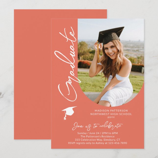 Convites Script Elegante Moderno de Festa de formatura de F (Frente/Verso)