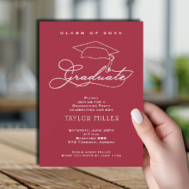 Convites Script Elegante na Graduação Crimson