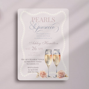 Convites Script Elegante Pearls & Chá de panela prosecco