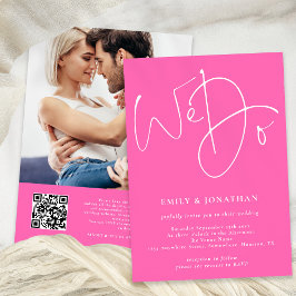 Convites Script Fazemos Foto de Código QR Casamento Rosa Qu