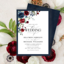 Script Floral de Aquarela Azul-Burgundy marinho