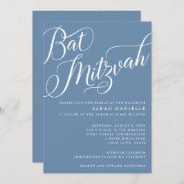 Convites Script Flourish Moderno, Dusty Blue Bat Mitzvah