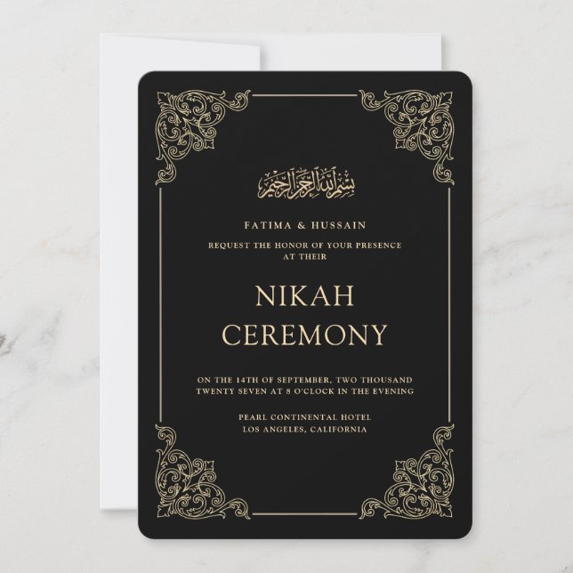 Convites Script Formal Barroco Antigo Cerimônia de Nikah Pr (Frente)