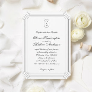 Convites Script Formal com Casamento Monograma de Quadro Ge