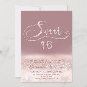 Convites Script Glam rosa gold glitter adorável ombre Invi