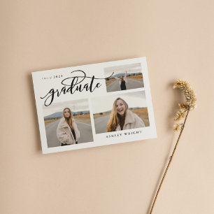 Convites Script Graduation Simple 3 Photo Collage Party