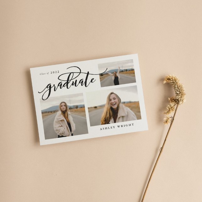 Convites Script Graduation Simple 3 Photo Collage Party (Criador carregado)