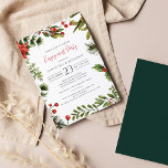 Convites Script Greenery da Festa de noivado de Natal<br><div class="desc">A Festa de noivado de Natal Berries Mistura Convite. Personalize facilmente este convite elegante para festa de noivado de inverno clicando no botão "Personalizar"</div>