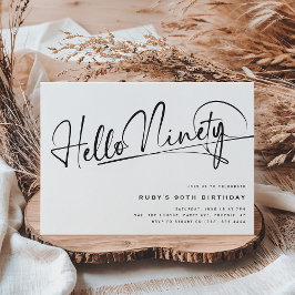 Convites Script Hello Ninety Minimalist 90 Birthday