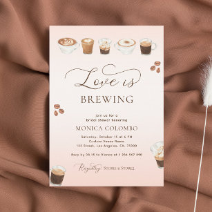 Convites Script Love is Breing Pink Coffee Chá de panela