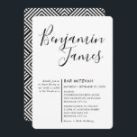Convites SCRIPT MINIMAL simples Bar moderno Mitzvah negro<br><div class="desc">por kat massard >> WWW.SIMPLYSWEETPAPERIE.COM <<< Um super-na moda e design de convite sofisticado para o BAR/BAT MITZVAH do seu filho! Dica: 1. Para alterar/mover gráficos e fontes e adicionar mais texto - pressione o botão "personalizar". - - - - - - - - - - - - - -...</div>