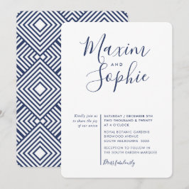 Convites SCRIPT MINIMAL simples marinho de casamento modern