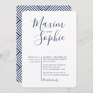 Convites SCRIPT MINIMAL simples marinho de casamento modern
