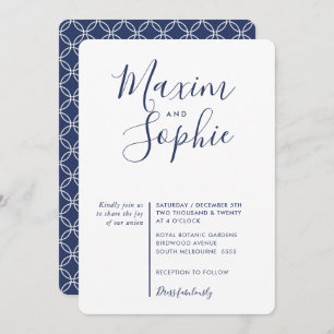 Convites SCRIPT MINIMAL simples marinho de casamento modern