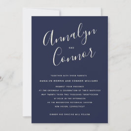 Convites Script minimalista do marinho | Casamento Elegante