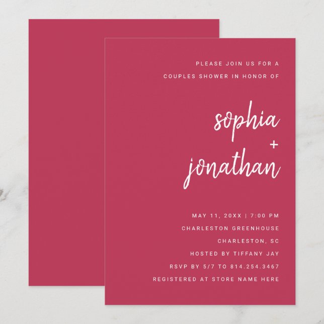 Convites Script Minimalista Moderna | Chuveiro de Casais (Frente/Verso)