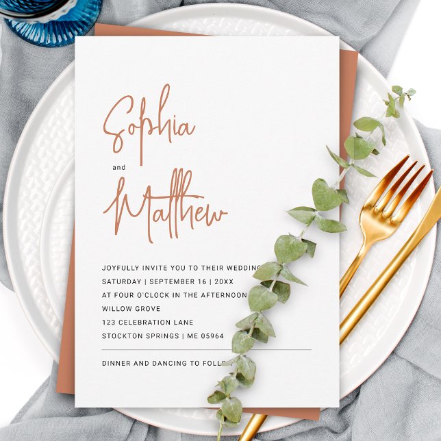 Convites Script Minimalista Moderna Terracota | Casamento (Criador carregado)