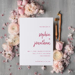 Convites Script Minimalista Moderno | Casamento Vermelho Ma<br><div class="desc">Estes elegantes e minimalistas convites de casamento apresentam tipografia vermelha moderna magenta e texto limpo,  sans serif num fundo branco para um simples e na moda que você vai amar.</div>