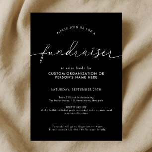 Convites Script Minimalista para Campanha de Caridade Preto