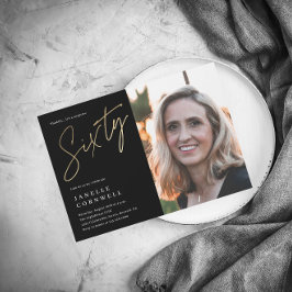 Convites Script minimalista preto e Dourada 60ª foto