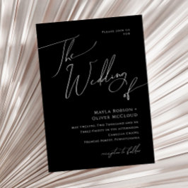 Convites Script Minimalista Whimsical | Preto Casamento De