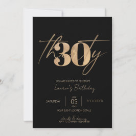 Convites Script mínimo preto e aniversário de 30 anos Doura