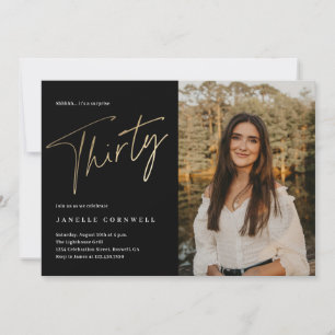Convites Script mínimo preto e aniversário de 30 anos Doura